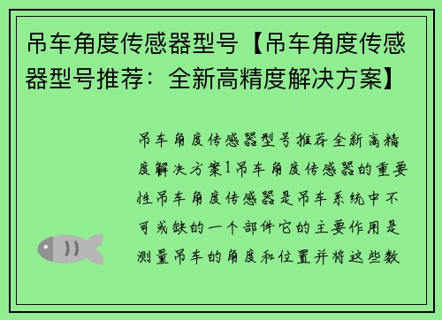 吊车角度传感器型号【吊车角度传感器型号推荐：全新高精度解决方案】