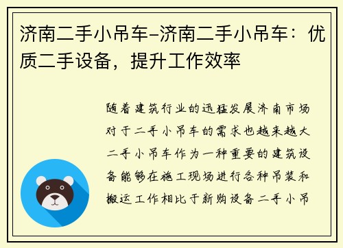 济南二手小吊车-济南二手小吊车：优质二手设备，提升工作效率